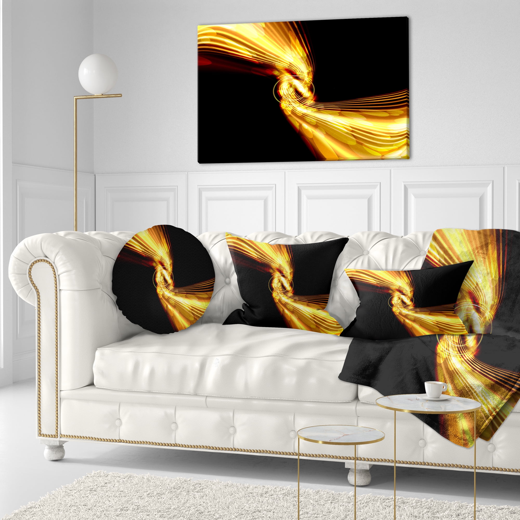 Designart Glowing Golden Lines and Circles - Abstract Throw Pillow - 12x20