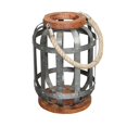 thumbnail image 1 of Benjara I551-FDS002 Wooden Base Bellied Shape Industrial Hanging Galvanized Lantern with Rope Handle, Gray, 1 of 5
