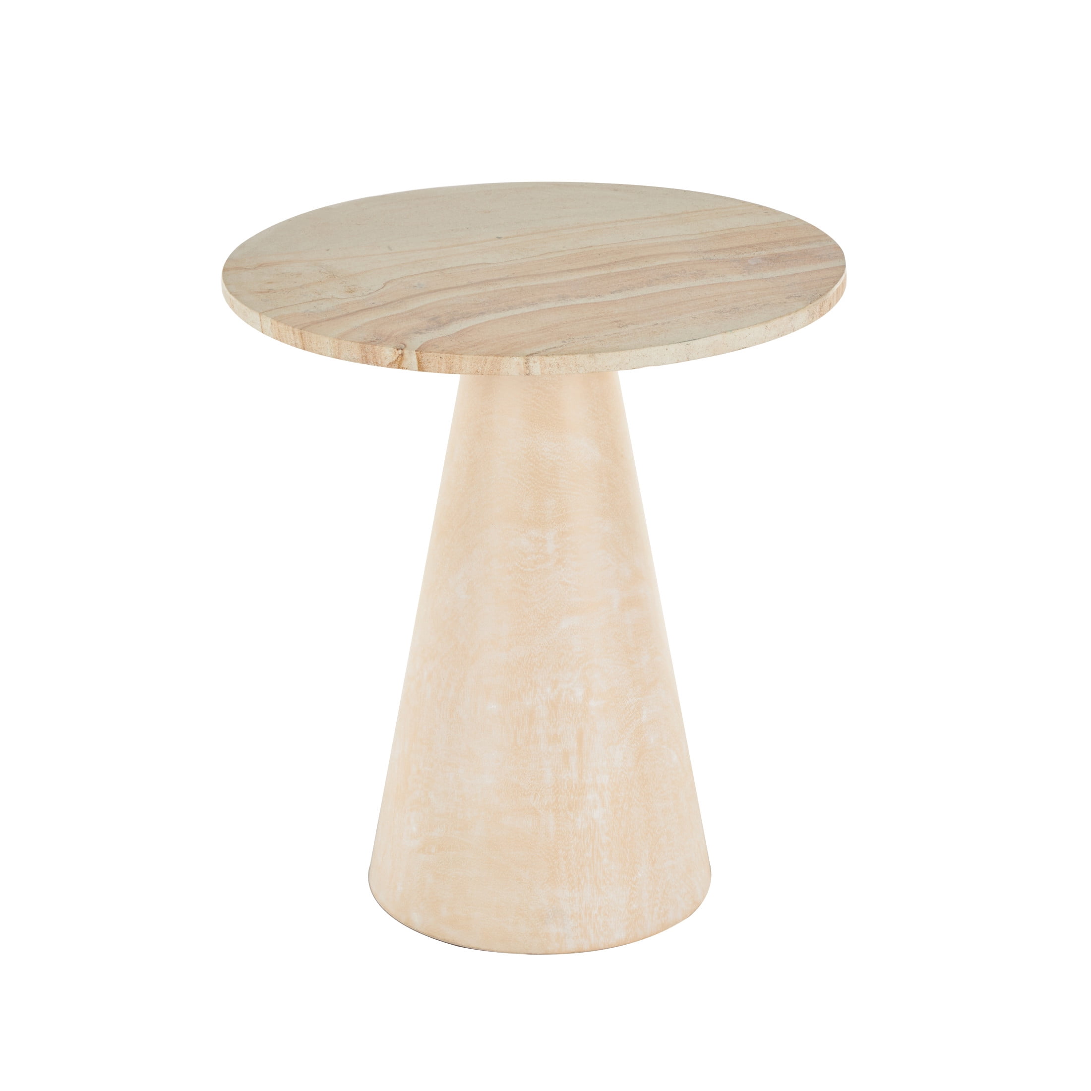 DecMode 20" x 22" Cream Suar Wood Handmade Cone Accent Table with Beige Marble Tabletop, 1-Piece