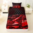 thumbnail image 3 of Castle Fairy Neon Red Sports Car Twin Sheet Sets 3pcs for Teens, Grunge Hexagon Bedding for Bedroom, Red Black, 3 of 6