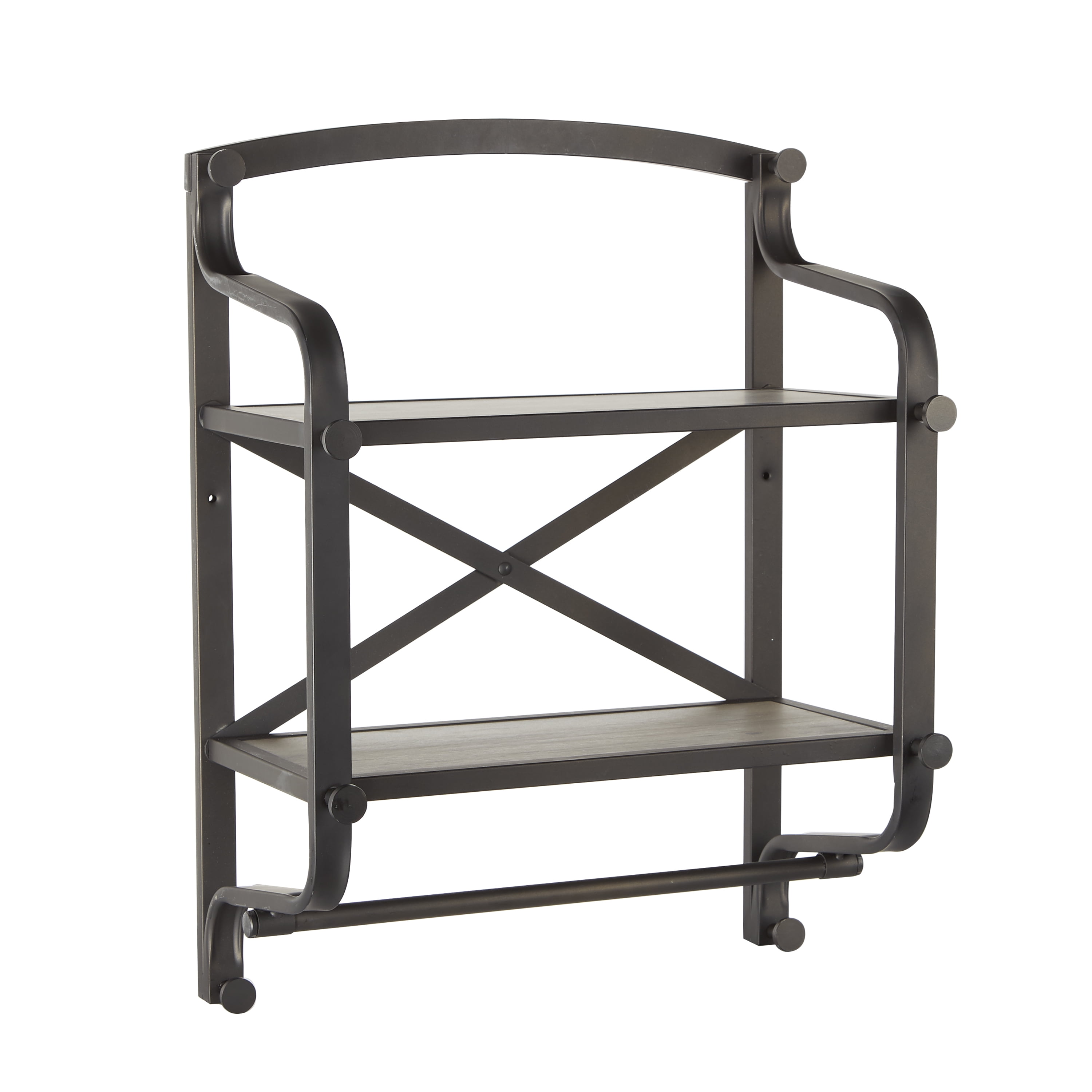 Better Homes & Gardens 2 Shelf Organizer, Bronze & Rustic Grey Wood Finish