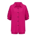 thumbnail image 6 of TrendVibe365 Lounge Sets for Women Shorts Solid Color Button Down Linen Lapel Neck Long Sleeve Shirts and Shorts Casual Travel Pajamas Lounge Set Loungewear Summer Outfits, 6 of 8