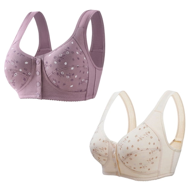 ameIAEA 2 Pcs Women Front Closure Bras Push Up Button Bra Full Coverage No Underwire Everyday Bra