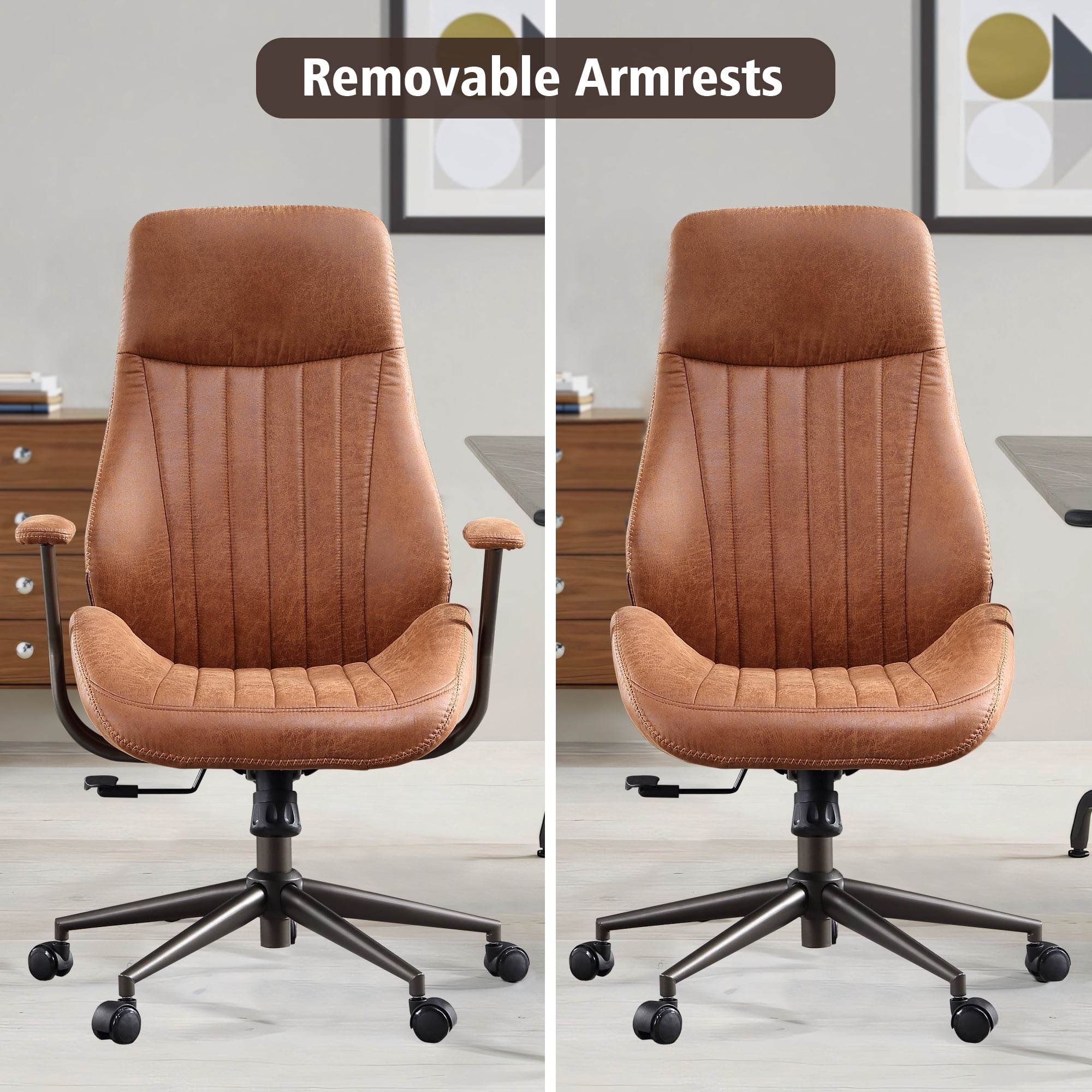 Ovios High Back Height Adjustment and 360 Degree Swivel Office Desk Chair, Brown