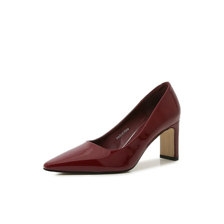 

Ymiytan Women Pumps Slip On Heeled Pump Block Dress Shoes Wedding Non-slip Lightweight Chunky High Heels Wine Red 5.5