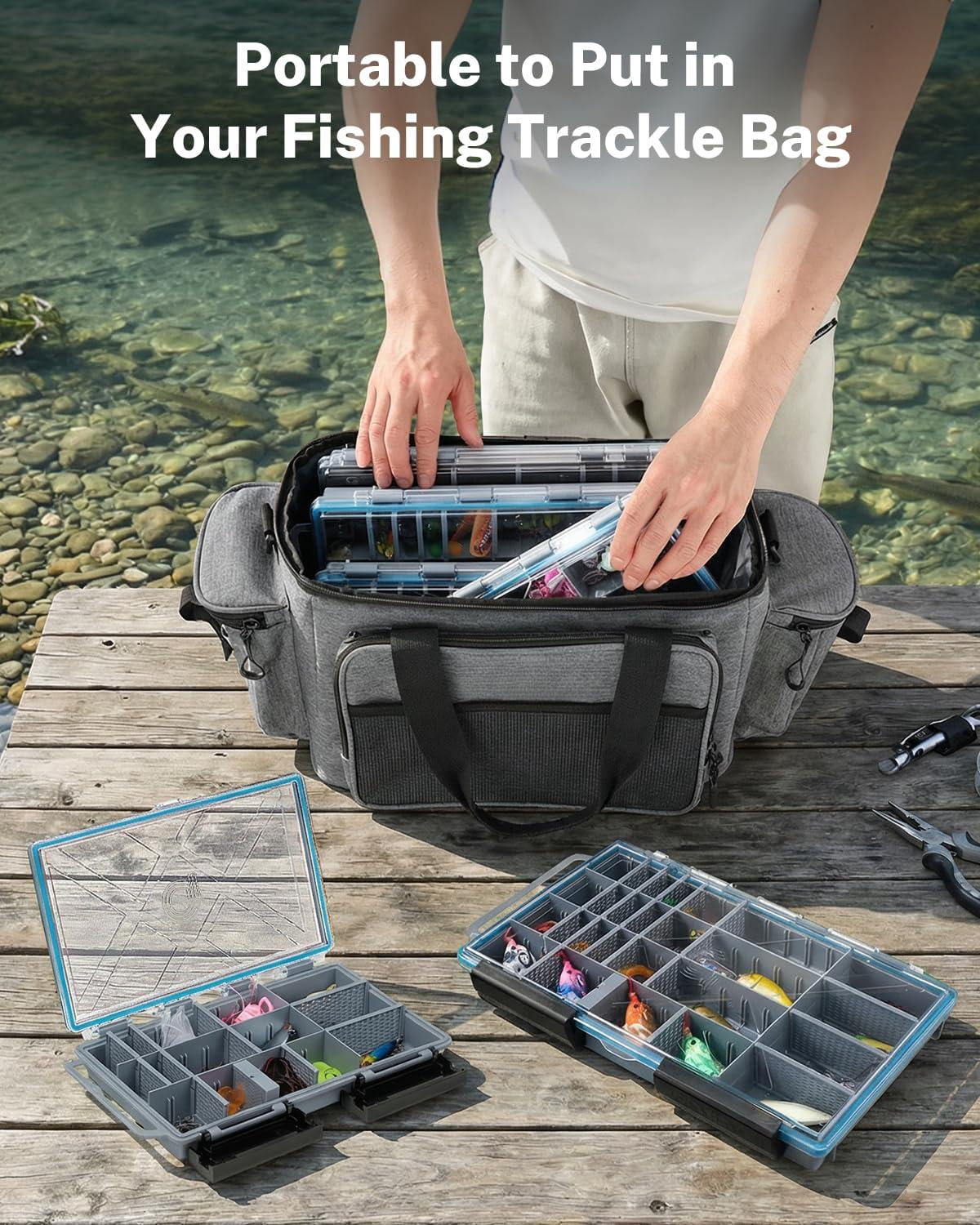 Tackle Boxes For Fishing 2-pack Waterproof With Adjustable Compartments  Clear Portable Trays Plastic Organizers Diy Dividers Lures Hooks & Bass Gear 3700 Gray