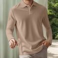 thumbnail image 2 of Long Sleeve Polo Shirts for Men Textured Casual Solid Color Lapel Pullover T Shirts Fall Loose Comfortable Athletic Wicking Mens Golf Shirt Khaki L, 2 of 6