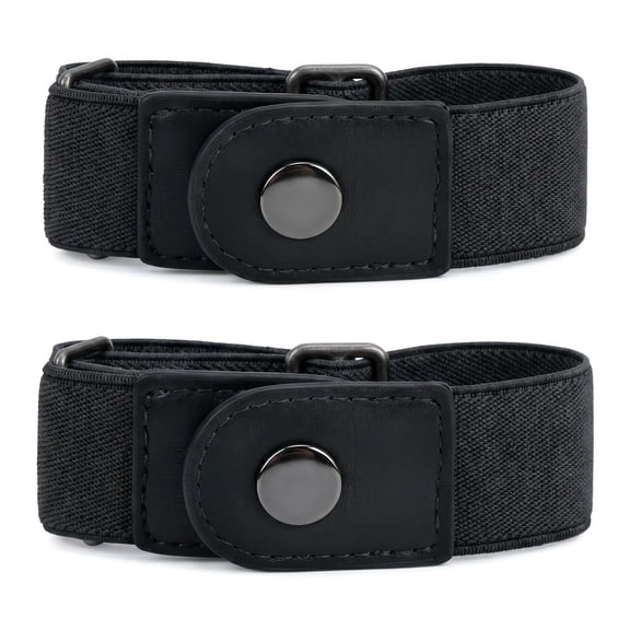 No Buckle Stretch Belt 2 Pack – Elastic Invisible Belt for Women Men, Adjustable Waist Belt for Jeans Pants, Black