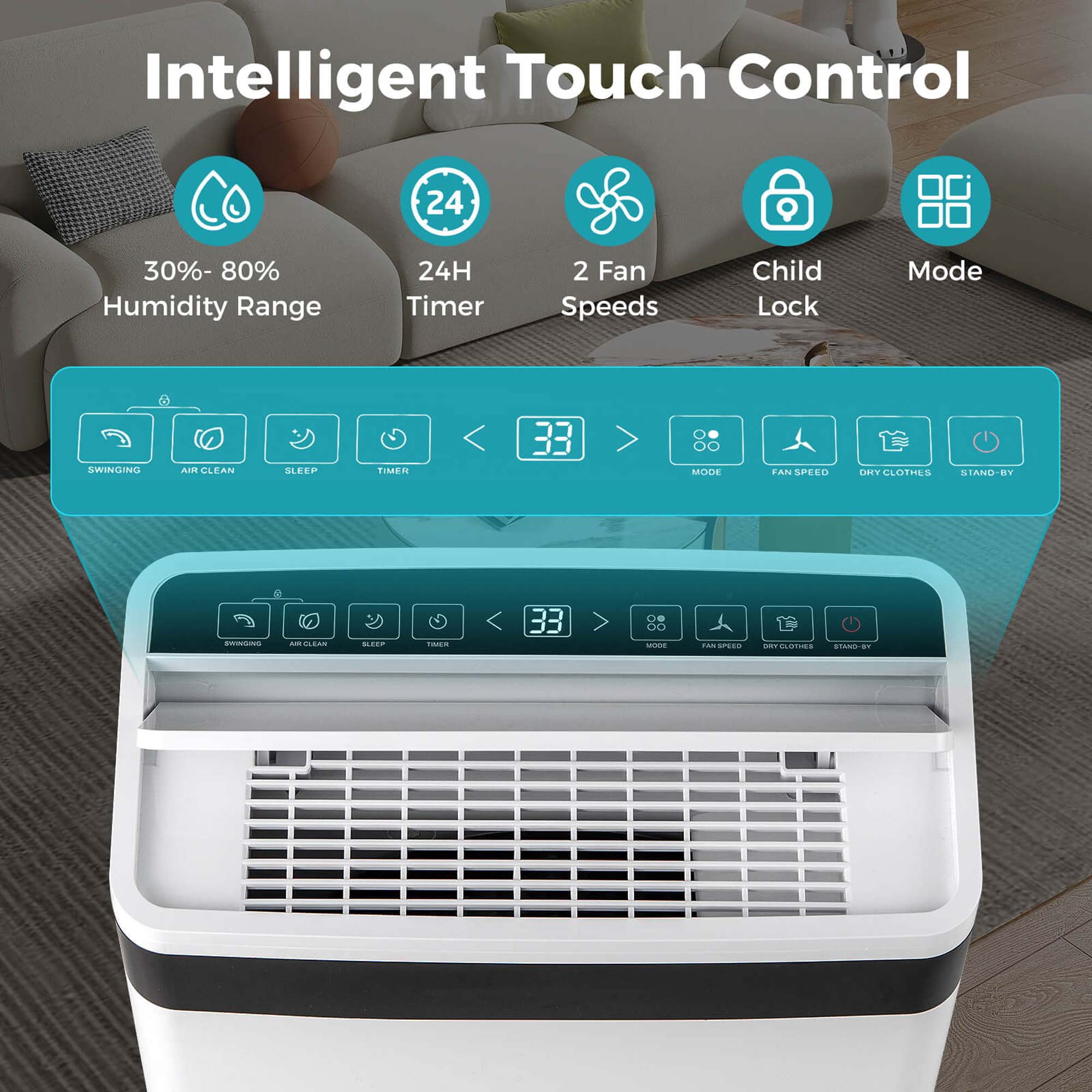 Costway 19-Pint(DOE) Dehumidifier for Home and Basement with 4 Modes 3-Color Indicator 24H Timer 4,500 Sq.ft Coverage Area (MAX 57Pint at 95°F, 90%RH)