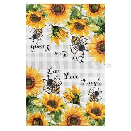 Sunflower Bee 1 Pack Kitchen Towel Water Absorbent Dish Towel Grey Buffalo Checkered Botanical Floral Decorative Hand Towels - Quick Drying Cloth for Cooking Baking 18x28 Inch