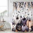 thumbnail image 4 of Halloween Pumpkins Bathroom Shower Curtains with 12 Hooks Waterproof Shower Curtain for Stalls and Bathtubs Fall Horror Scary Skull Eucalyptus Leaves Decorative Bathroom Curtain 36x78 Inches, 4 of 9