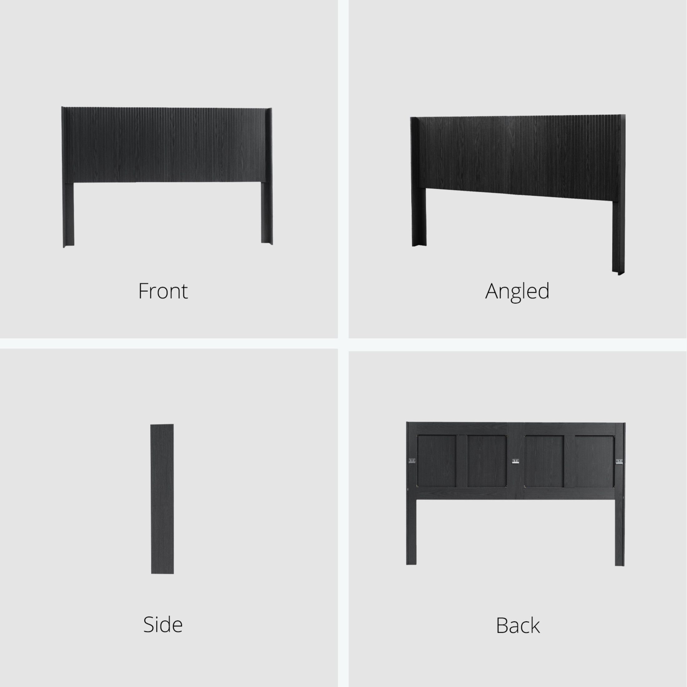 Noble House 64.4" Wood Headboard Only, Queen Size, Modern Farmhouse, Wall Mounted Fluted Panel, Black Woodgrain