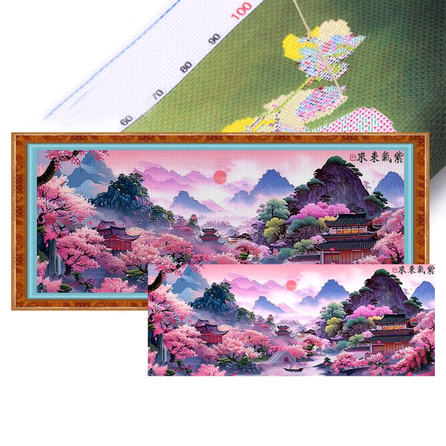 Hilo Algodón Ecológico Bordado Punto Cruz Con Paisaje Impreso 11CT 150x61cm