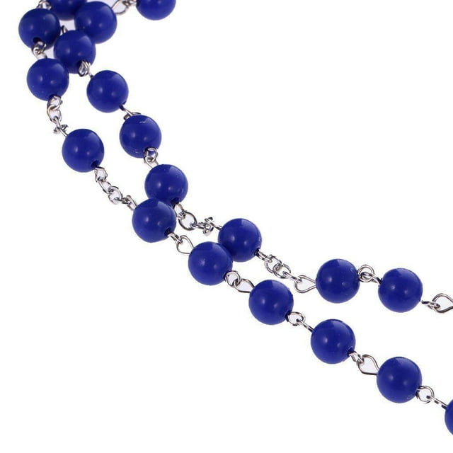 Collier Pendentif Croix de Jésus Main Priante Chapelet Croix Crucifix pour Hommes Hanche 8 mm Perles Bleu