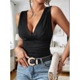 thumbnail image 4 of Women'S Deep V Tank Top, Ruched Waist Tight Fitted Camis with Open Back for Layering and Style, 4 of 9