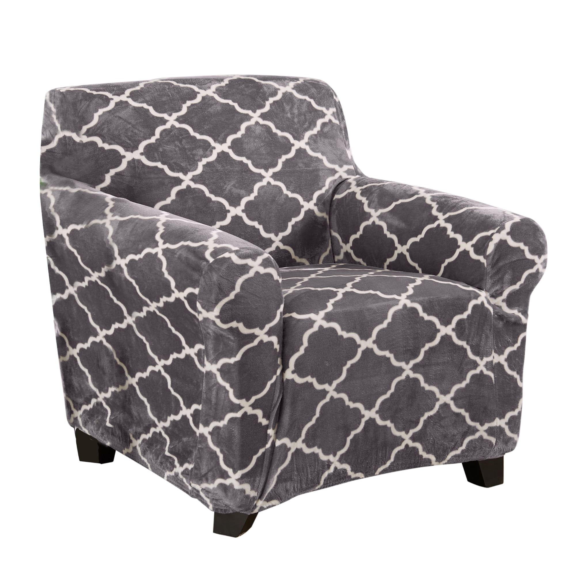 Great Bay Home 1Piece Velvet Plush Printed Armchair Stretch Slipcover