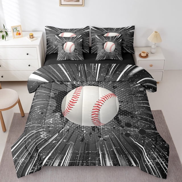 Erosebridal Ensembles de Literie de Baseball pour Joueur de Balle Format Simple, Ensembles de Douillette à Thème Sportif avec Draps, Déco de Jeu, Réversible, 7 Pcs