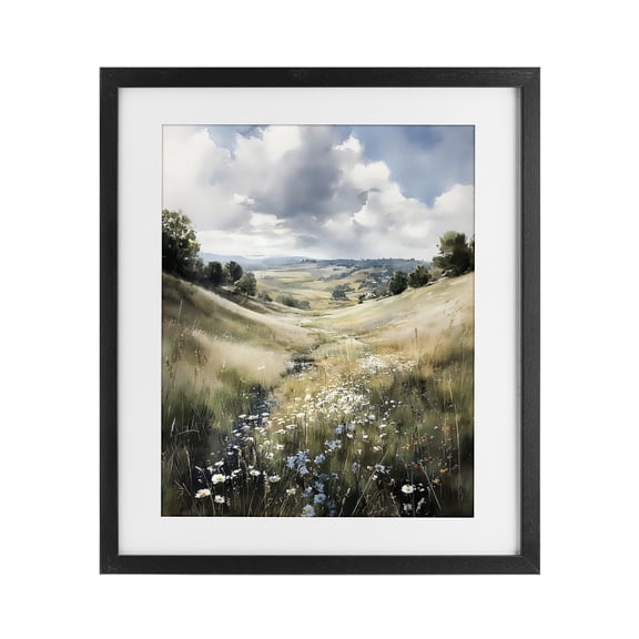 Stupell Industries Farmhouse Floral Valley of Wild Daisies Black Framed Print Under Glass, 13 x 16, by Franklyn Gregory