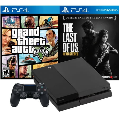Restored PS4 500GB Console  Grand Theft Auto V and The Last of Us: Remastered (Refurbished) Fully tested  cleaned  and restored to factory settings. Works great! Includes  The Last Of Us Remastered  and  Grand Theft Auto V  games (disc  original case  and cover artwork)  original model PlayStation 4 console 500GB  power cable  HDMI cable  sync cable  and a wireless Sony brand PS4 controller. Ships same business day!