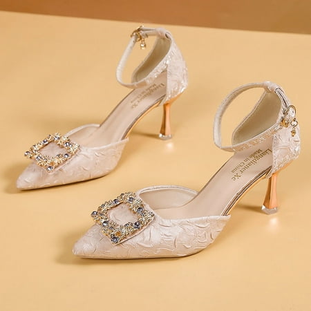 

Women‘s Summer New Arrival Korean Style Pearl Shallow Chuck Heel High Heels with Pointed Toe Hollow Single-layer Shoes