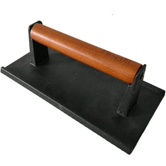 Cast Iron Grill Presses with Wood Handle (Round & Rectangle w Flat Bottom)-Rectangle