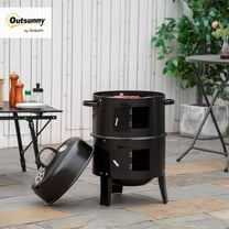 Vertical Charcoal BBQ Smoker, 3-in-1 16" Round Charcoal Barbecue Grill with 2 Cooking Area, and Thermometer for Outdoor Camping Picnic Backyard Cooking, Black