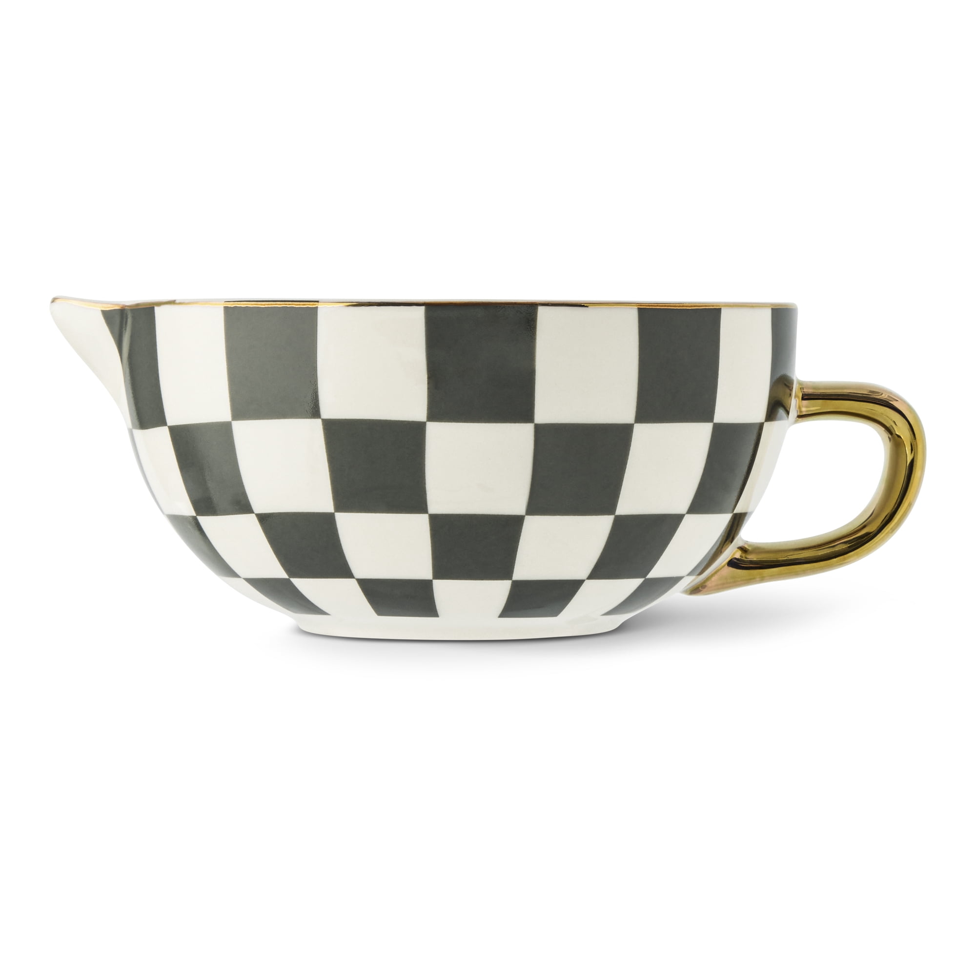 Thyme & Table 5-Piece Ceramic Mixing Bowl and Measuring Set - Green Checkered