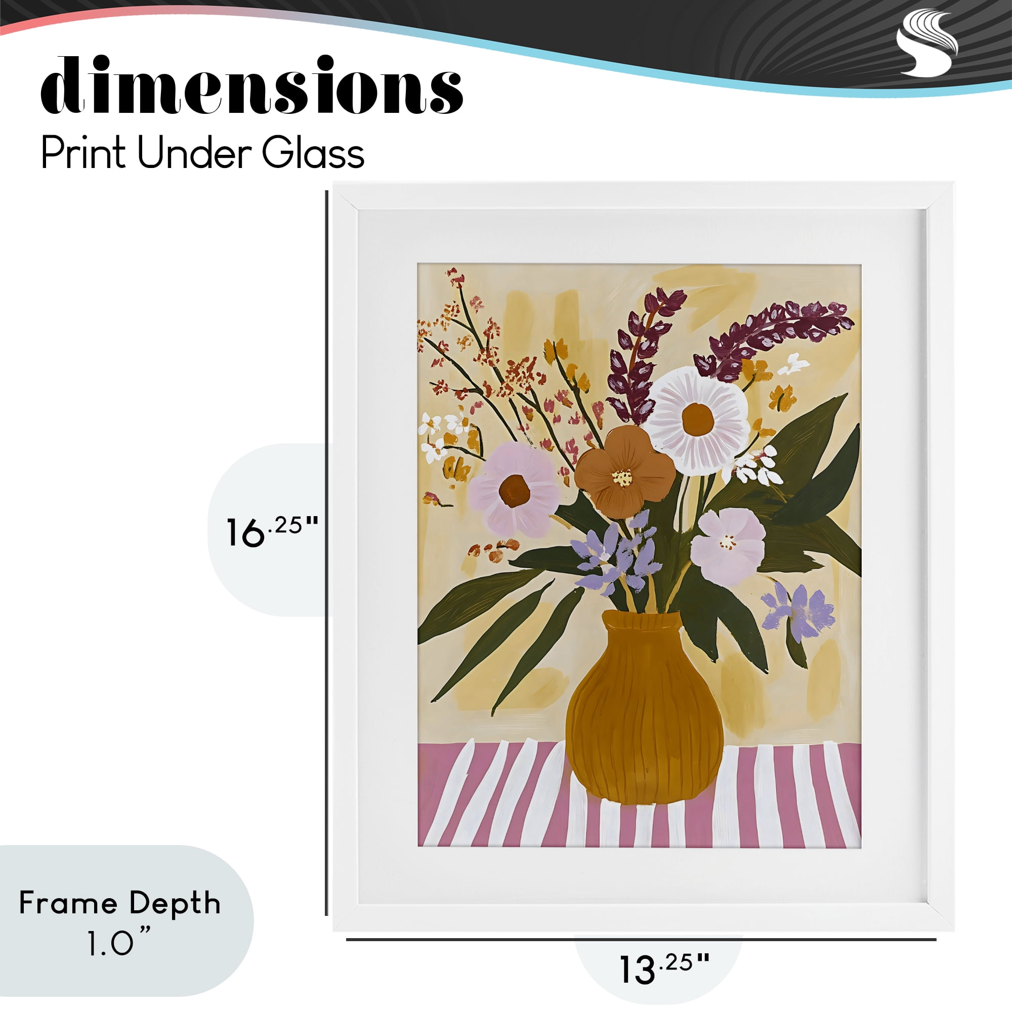 Stupell Industries Boho Flowers on Pink Stripes White Framed Print Under Glass, design by Creative Studio