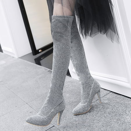

Zunfeo Women Faux Suede Boots- Chukka Boots Save On Clothing Sexy Fashion Boots Solid Boots Christmas Gifts Clearance Silver 6