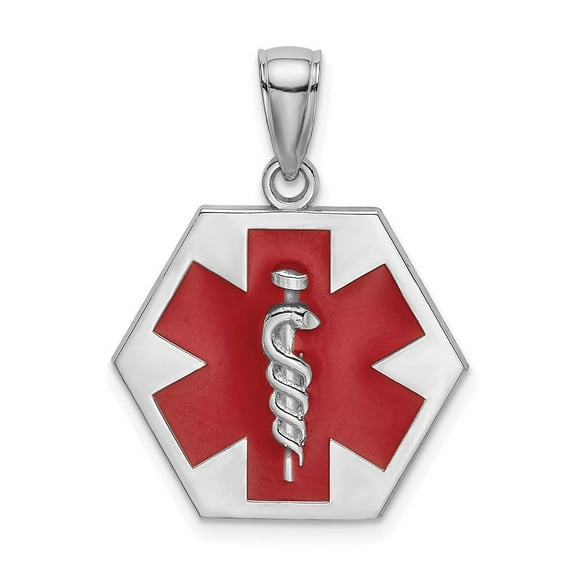Auriga Fine Jewelry 14K White Gold Enameled Textured Back Caduceus Medical Disc Pendant for Women