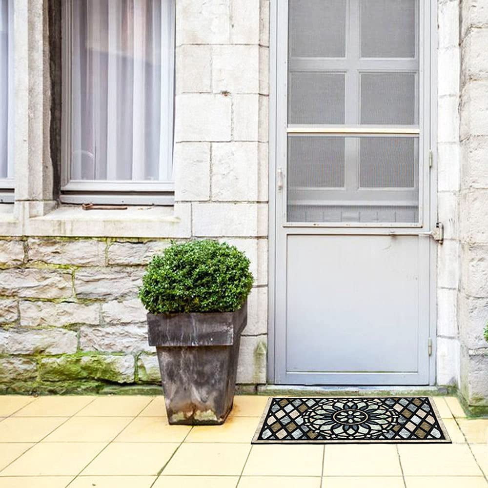 Welcome Door Mat 17x 30 Inch Front Doormat Outdoors for Home Entrance Outdoors Mat for Outside Entry Way Doormat Entry Rugs, Heavy Duty Non Slip Rubber Back Low Profile, Flower