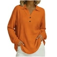 thumbnail image 2 of Yrmaups Loose Fit Button Down Long Sleeve Top for Women, Plus Size Collared Casual Blouse, Soft Solid Pullover Tee for Fall Winter Office Daily Wear, Orange XL, 2 of 7