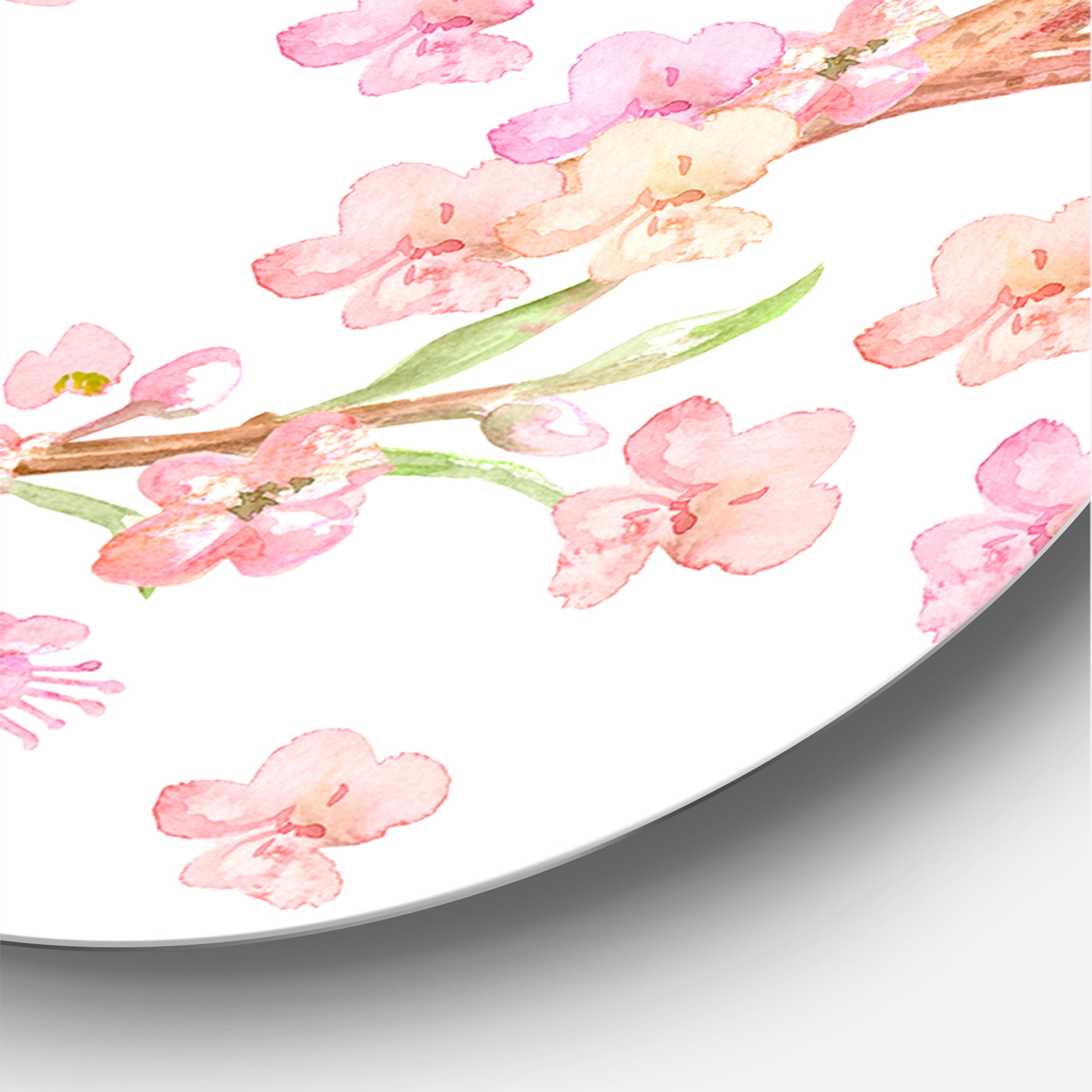 Designart 'Lovely Birds On Branches Of Flowering Almond' Traditional Circle Metal Wall Art 23x23 - Disc of 23
