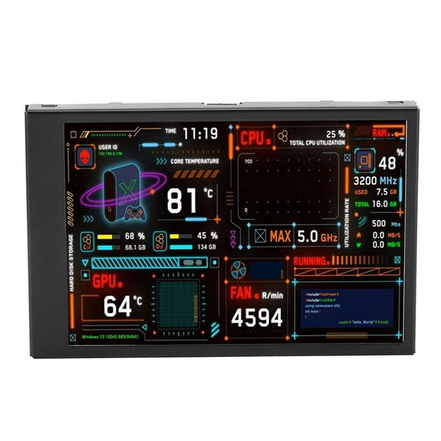 PC Temperature Display, Professional Auto Off Dual USB Port IPS Mini Display Computer Temp 3.5in with Visual Theme Editor for Gaming
