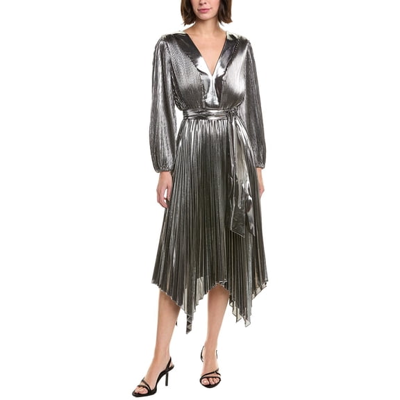 Milly womens  Liora Pleated Midi Dress, 2, Silver