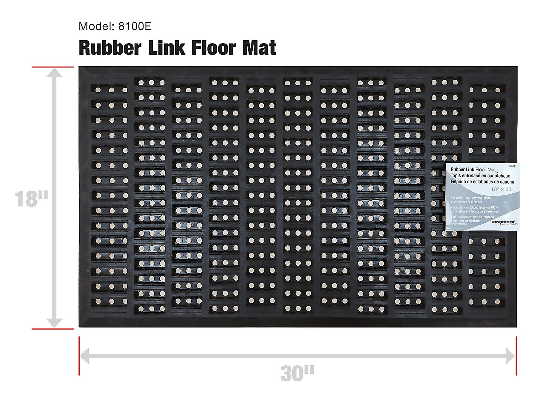 Shepherd Hardware 8100E Indoor/Outdoor Recycled Rubber Floor Mat - 18 x 30 x 1/2 Inches, Black