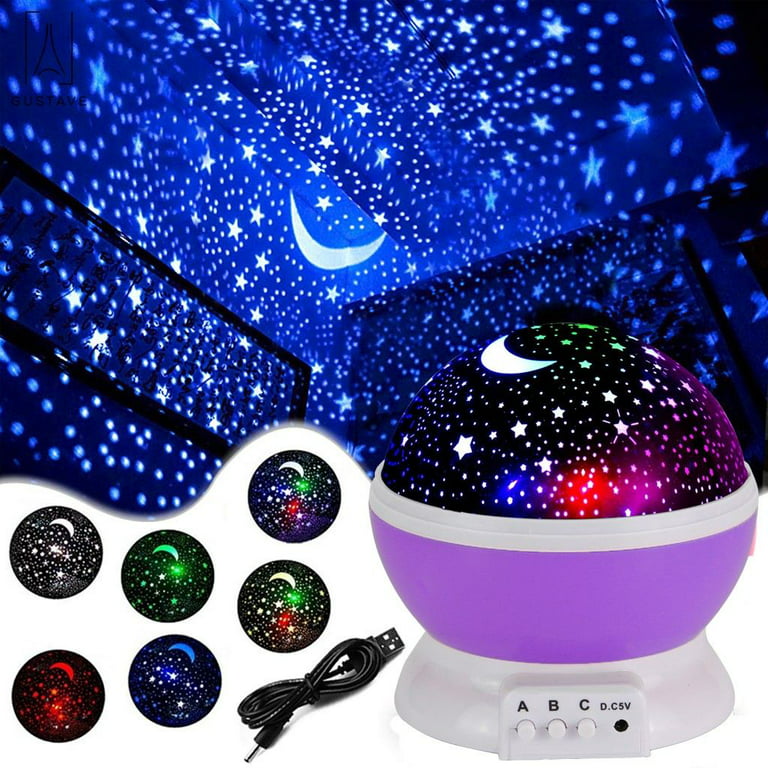 Gustave Romantic Star Sky Projector, Night Lighting Lamp, 4 LED Bulbs 8  Light Color Changing with USB Cable, 360 Degree Rotation, Christmas Party  Bedroom Decor Cosmos Toys Gift Purple 