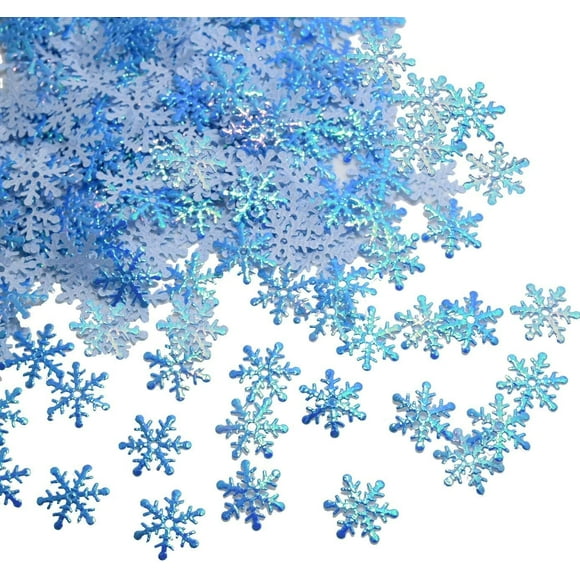 600Pcs Snowflake Confetti，White and Blue Artificial Snowflake Paper for Christmas Winter Frozen Party Wedding Birthday Holiday Party Decorations Supplies