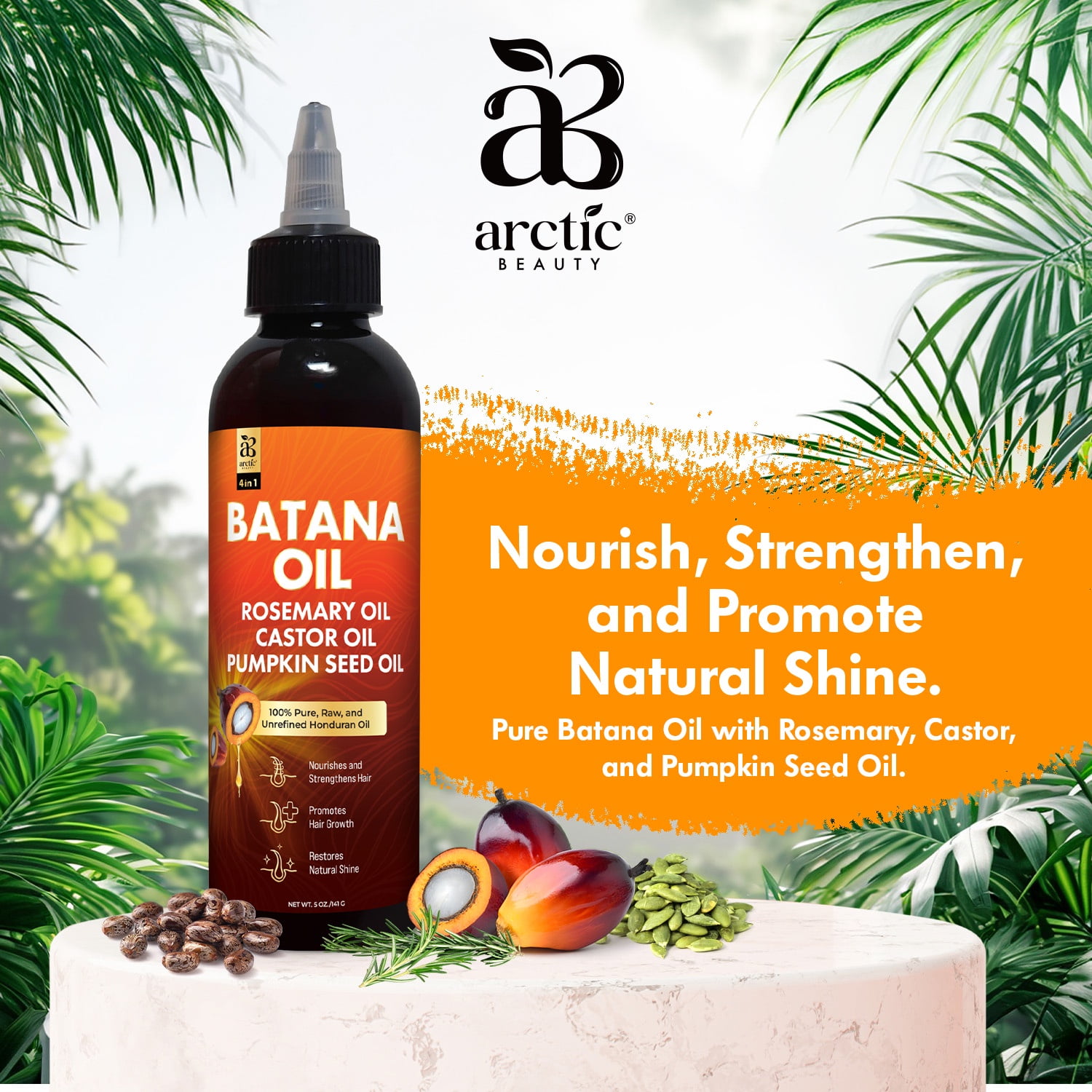 Arctic Beauty Batana Oil, Organic Hair & Scalp Care with Rosemary, Castor & Pumpkin Seed Oil, 5 oz