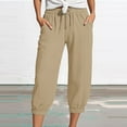 thumbnail image 5 of FUNUONY Womens Wide Leg Barrel Pants Elastic High Waisted Trousers Loose Casual Palazzo Pants with Pockets Cropped Relax Fit Trouser Ankle Pants Linen Loose High Waist Beach Haren Pants Khaki S, 5 of 5