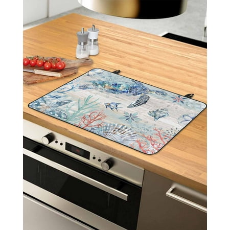 

Coastal Sea Turtle Stove Top Covers for Electric Stove Heat Insulation Fireproof Glass Cooktop Cover Counter Top Glass Stove Cover 36 x21 Nautical Summer Beach Starfish Coral Vintage