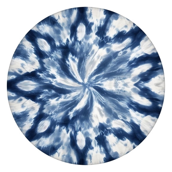 Blue White Tie Dye Mandala Pattern Round Fitted Tablecloth with Elastic Edge,Dining Table Cover Waterproof,Outdoor Round Tablecloth for Camping,Dining,Indoor and Outdoor