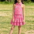 thumbnail image 2 of BXJX Girls Summer Denim Outfit Sets, 2PC Collared Sleeveless Casual T-Shirts and Skirts Sets Pink Size 5-6 T, 2 of 8