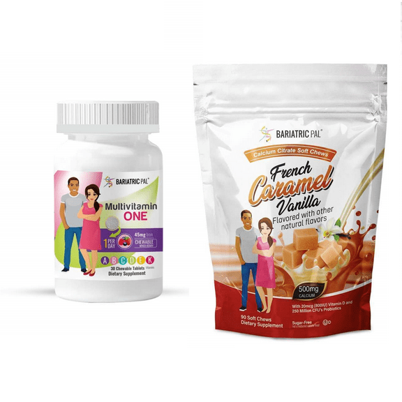 Duodenal Switch Vitamin Pack - Chewables Size: 1-Month Supply, BariatricPal Multivitamin ONE: Mixed Berry Chewable with 45mg Iron, BariatricPal Calcium Citrate Soft Chews: French Caramel Vanilla