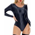 thumbnail image 4 of TiaoBug Justaucorps Brillant à l'Huile pour Femmes Lingerie Aguichant une Pièce Manches Longues Col Rond Noir L, 4 of 7