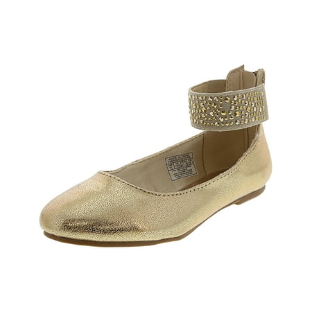 Nine West Girl's Faye 2 Gold Ankle-High Polyester Flat Shoe - (Best Shoes After Broken Ankle)