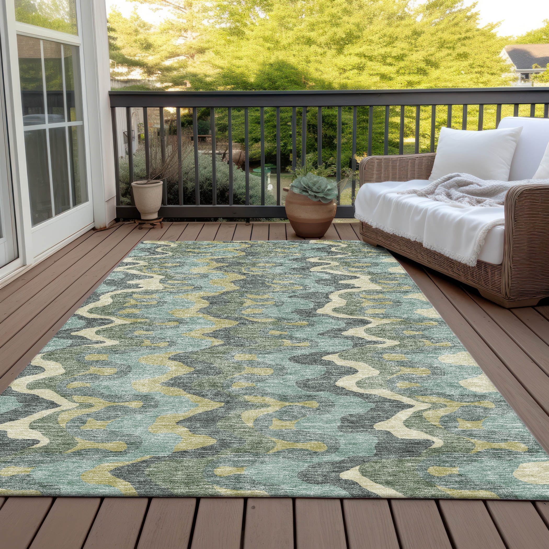 Addison Rugs Chantille Indoor/Outdoor Transitional Waves Sage Washable Rectangle Rug, 9' x 12'