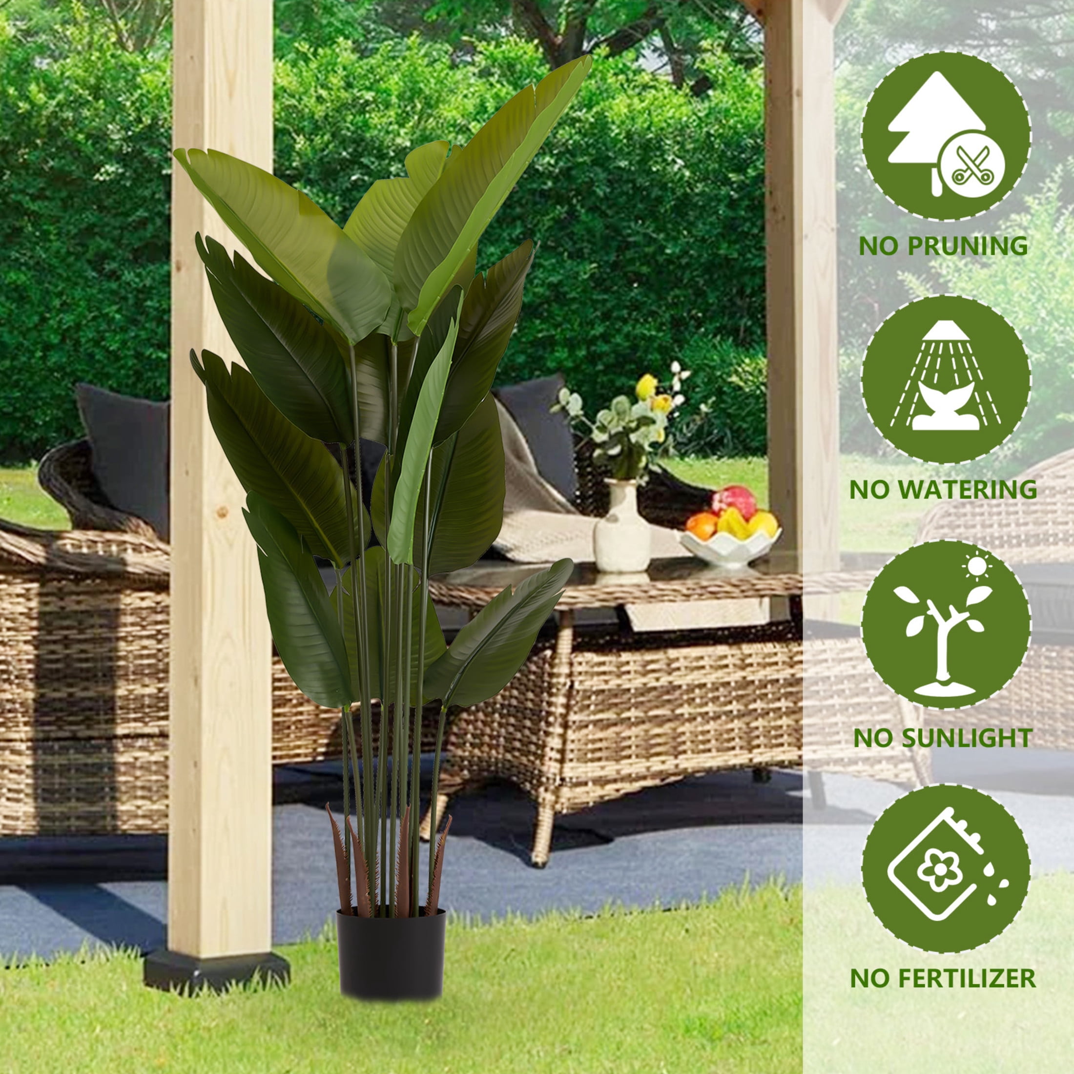 Noble House 5.2 FT Artificial Bird of Paradise Plant, Tall Faux Tropical Palm Tree for Indoor/Outdoor, Green, Set of 2