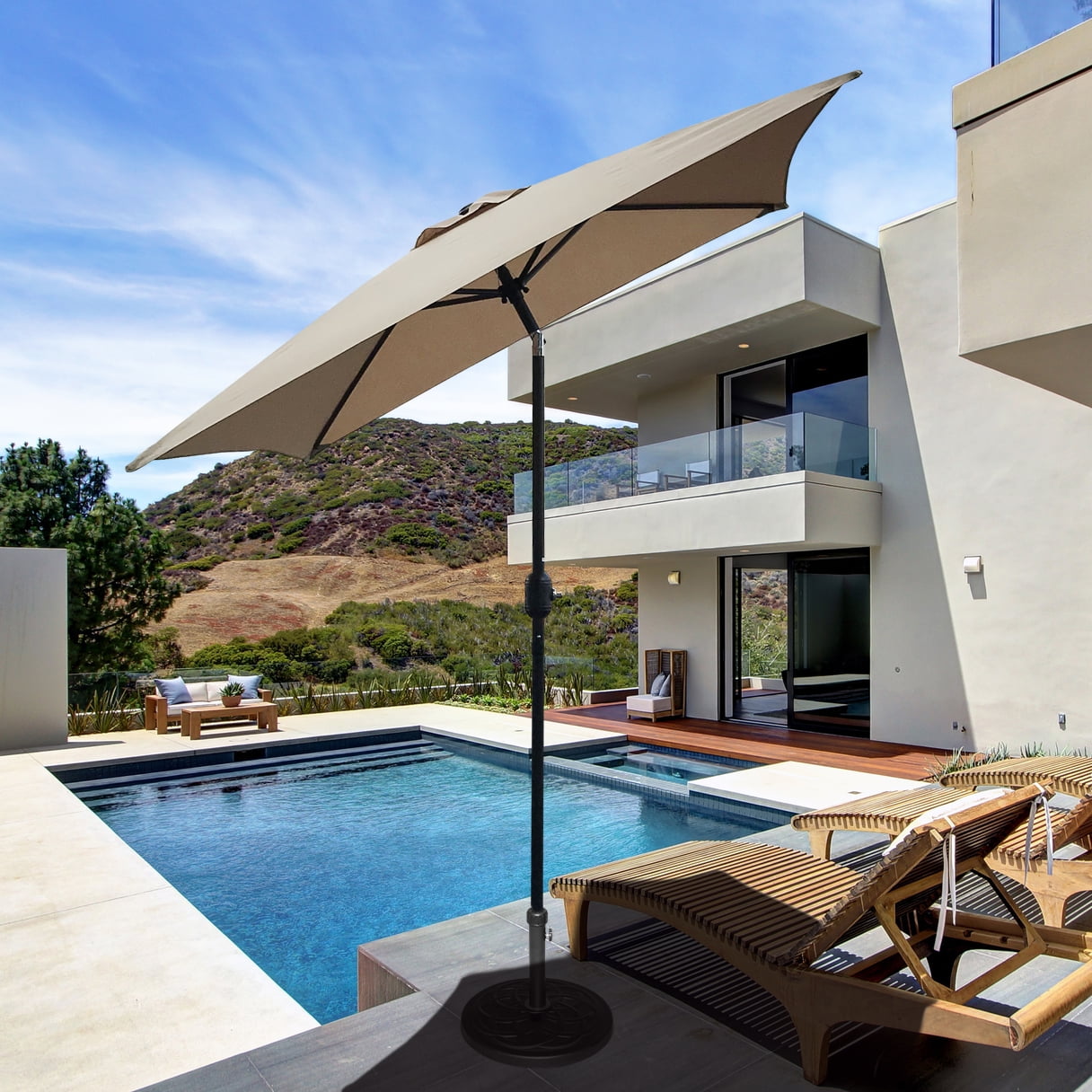 Abble 82 Inches Beige Rectangular Patio Umbrella, Air-Vented Top