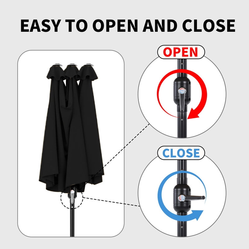 Meetleisure 15FT Large Patio Umbrella with Base Included, Outdoor Double Sided Rectangle Umbrella, Crank Handle, 12 Sturdy Ribs, for Deck Porch Pool, Black